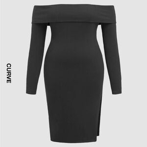 Jersey Off-shoulder Solid Split Midi Dress Curve & Plus